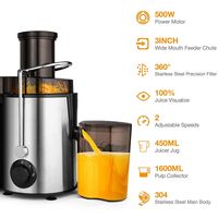 Whether you're a seasoned juicer, or want to discover all the benefits of juicing, this 500 W stainless steel juicer is the kitchen tool you need to make juicing fast and easy. 2 speed modes is designed to extract the most juice from soft and hard fruits vegetables according to your require. If you are looking for a juice extractor, don't hesitate to buy it! Features: Juicer machines with powerful 500w motor can easily produce different kinds of fruit and vegetable juice in a few seconds with le