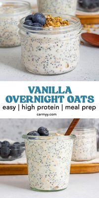 Are you in need of a breakfast idea that's both quick and easy for hectic mornings? Try making vanilla overnight oats! This recipe calls for basic pantry items such as rolled oats, chia seeds, yogurt, milk, and maple syrup, and it tastes just like a sweet and creamy vanilla pudding. The best part? It only takes 5 minutes to prepare! Just let the oats mixture sit in the fridge overnight and wake up to a delicious and healthy breakfast. Give it a try, and it'll become your new go-to breakfast!