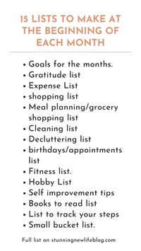 15 Lists To make at the beginning of the month | Writing lists | Time management | Organization planning | Life management | Planner tips | Organizing time | Getting things done | How to be more organized | Monthly organizing list | Organize your life by creating these 15 lists at the start of the month. #organization #liststowrite #liststomake #mothly #list