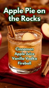 The Apple Pie on the Rocks is a cozy and comforting cocktail that perfectly captures the flavors of a classic apple pie in a glass. With the warmth of vanilla vodka, the spicy kick of Fireball whiskey, and the sweetness of organic apple juice, this drink is a delightful blend of fall flavors. A sugared rim and a cinnamon stick garnish make it the perfect treat for chilly evenings or festive gatherings.  #applepieontherockscocktail #applejuicecocktails #fallcocktails via @mybartender