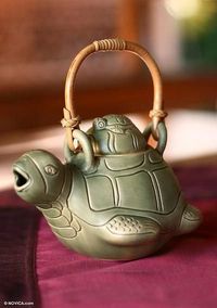 Ceramic teapot, 'Turtle Mom' by NOVICA #ad