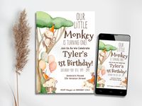 Monkey Birthday Party Invitation Monkey Party Invitations - Etsy