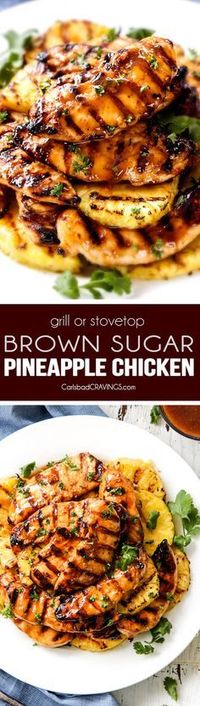 Stove Top or Grilled Brown Sugar Pineapple Chicken - just 10 minutes prep for this easy, flavor bursting chicken! The sweet and tangy flavor is amazing with just the right amount of chili kick and the marinade doubles as an incredible glaze that I love adding to my rice! This is the BEST Hawaiian Chicken!