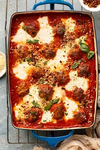 Italian Chicken Meatball Bake with Vodka Sauce & Burrata Cheese - No Spoon Necessary