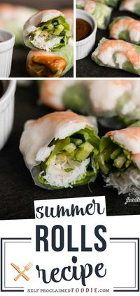 Simple to make addicting and delicious Summer Rolls! This easy summer dinner recipe for the family is made of poached shrimp, vermicelli noodles, fresh vegetables, and herbs, wrapped up tightly in rice paper and served with homemade peanut sauce!