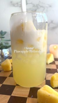 Enjoy all summer long!☀️   Ingredients🍍 - ice  - frozen pineapple chunks (optional) - 3/4 cup pineapple juice - 1/3 cup unsweetened coconut milk   #mocktails #mocktail #pineapple #pineapplejuice #coconutpineapple #pineappledrink #refreshment #coconutdrink #summerdrinks #summerrecipes #drinkideas #zeroproof