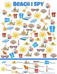 Beach I Spy Game - free printable search and find game for kids! Print one out for the car trip!