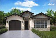 This Contemporary Mediterranean one-story home plan gives you 1,308 square feet of heated-and-cooled living with 2 beds and 2 baths. A metal window awning provides shade during the high-heat hours. A stucco and stone exterior - and an 11' covered entry - give the home great curb appeal. Step inside and find yourself in the entry foyer with 11' ceilings (ceilings are 9' throughout the rest of the home) with Bed 2 with bath located to your right. Ahead, the hall takes you past the mudroom to the o