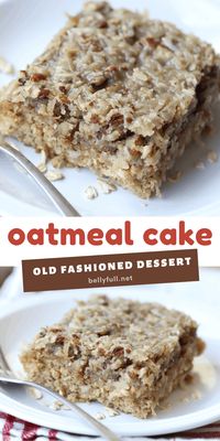 This easy Oatmeal Cake recipe is classic comfort food and a perfect dessert for any time of year or occasion. Moist and delicious, topped with coconut and a pecan streusel!