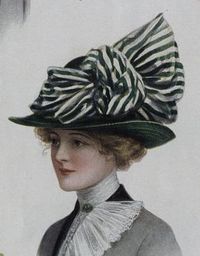 1912 hat with striped ribbon trim