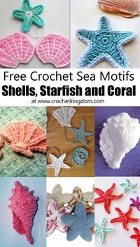 Crochet Sea Motifs - Shells, Starfish and Coral. Free crochet patterns for sea shells, star fish, conch shells, clam shells and more! Free crochet marine appliques.