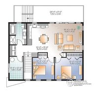 2nd level Contemporary waterfront cottage house plan, with open floor plan, designed to manage flood damaged - The Richelieu