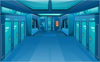 Premium Vector | Spaceship corridor with closed doors.