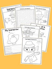 Scarecrow Activity Pack Free Printable Worksheets, Scarecrow Crafts, Fall Learning Sheets