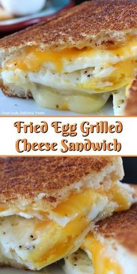 Fried Egg Grilled Cheese Sandwich is a delicious breakfast sandwich with fried eggs, two type of cheese and then grilled to a golden brown. #grilled #cheese #sandwiches #breakfast #greatgrubdelicioustreats