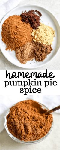 This homemade pumpkin pie spice recipe is the perfect DIY how to make recipe for all different uses like in oatmeal, coffee, and fall flavored baked goods. Holiday baking is much better with a homemade spice mix! #homemadepumpkinpiespice #pumpkinpiespice #pumpkinspice #easyrecipe #pumpkinrecipe