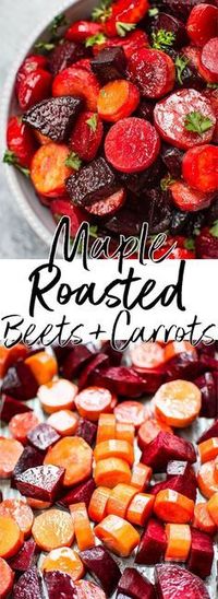 This maple roasted beets and carrots recipe is an easy, colorful, and healthy side dish. Perfect for your holiday table!