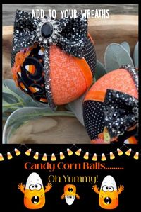 Candy corn balls to add to your wreaths or home decor at Halloween! Perfect for that extra pizazz!