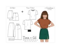 Basic T-Shirt + Skirt with Slit PDF patterns by Coralina Patterns. *Please note*: I provide SHORT SEWING INSTRUCTIONS. I also provide a list of all the sewing techniques needed to complete this project. Unfortunately, I can't provide a full, in detail, step-by-step construction tutorial. **These patterns are in ENGLISH** This PDF pattern bundle comes in sizes 34 to 46 (US sizes 4 to 16, please check the measurements on the images above). It offers immediate download (forget waiting for the mailman!) and can be printed on A4 / US Letter format at home or in the office. It also comes in the A0 format for copy shops.  My digital patterns are layered, so you can print only your size! -> This bundle makes a great modern outfit. You will get: . Tina T-shirt, a loose fit T-shirt. See more info he