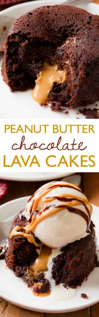 Warm and fudgy chocolate LAVA CAKES exploding with melty peanut butter!! They might look complicated, but they couldn't be any easier!