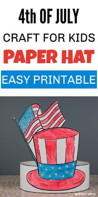 A coloring paper hat printable template for kids to color and use for 4th of July. If you're looking for easy crafts to celebrate Independece Day, in the classroom, at school or at home, this paper crown is simple to make for preschoolers, kindergarteners and elementary school aged kids. Use the printable template to make this hat an American flag hedband. A DIY paper hat featuring American symbols.