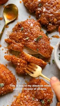 Simple cornflake-crusted chicken baked up on a sheet pan until crispy and delicious