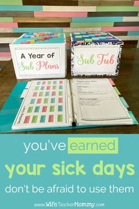 Going to school sick is NOT an option anymore. You earned your sick days, so it's time to get your sub binder and emergency plans ready NOW. Wife Teacher Mommy has everything elementary teachers need for simple, no-prep or planning required sub plans and editable substitute binder templates! Fill your sub tub with print, copy, and go lesson plans and activities for language arts, math, art, and more. Our resources are perfect for sick days, maternity leave, or long term leave!