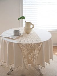 Beige  Collar  Polyester Plain Tablecloths Embellished  Fall,Spring,Summer,Winter,All Seasons Kitchen & Table Linens