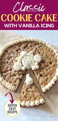 This easy recipe for chocolate chip cookie cake with vanilla icing is perfect for a birthday or special event. Make this recipe with einkorn flour or any all-purpose flour.