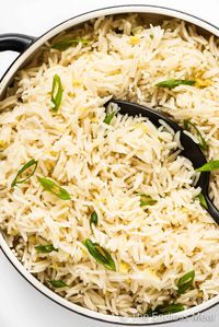 This fragrant and fluffy ginger rice will spice up any meal. It's a versatile recipe that uses mostly pantry ingredients, and it's ready in under 20 minutes! #theendlessmeal #gingerrice #rice #basmatirice