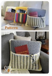 Add a pocket to a throw pillow for headphones, books, ect.