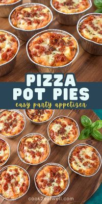 Pizza pot pies are a fun and delicious appetizer that’s truly a crowd-pleaser. They’re a terrific mash-up of two favorites- pizza and pot pies. Our version is made with an easy biscuit crust that’s brushed with garlic butter and tomato sauce. Then it is stuffed with gooey mozzarella and pepperoni.