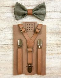 Vintage Tan Suspenders w/ Vintage Olive Green Bow Tie – London Jae Apparel