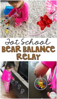 This Bear Balance Relay is a great mix between fine and gross motor practice. Perfect for tot school, preschool, and the kindergarten classroom.