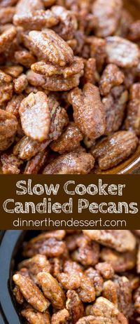 Slow Cooker Candied Cinnamon Pecans are a total breeze to make and will leave your house smelling absolutely delicious! Plus they double as amazing holiday gifts you can make in bulk!