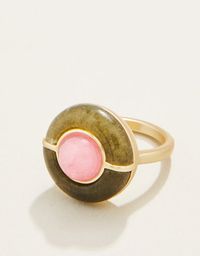 Centered Stone Ring Olive/Pink Jade