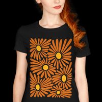 Our non-heather colored tees are 100% ringspun cotton, and our heather-colored tees are a 60/40 cotton/polyester blend. Both garments are designed for premium softness and minimal shrinkage. Orange vivid abstract flowers with reference to the 60's and 70's hippie years when the slogan was ''Orange flower power'' encourages the strength and energy we all need in today's time full of rush, obligations and fatigue.