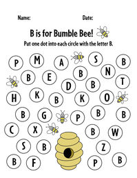 Print 10 Free Bee Worksheets for Preschool!  B is for Bumble Bee | Letter B Recongition Worksheet | Alphabet Activities for Preschool | Bee Theme