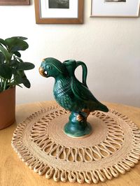 Ceramic Parrot Jug Green Bird Vase Vintage Parrot Pitcher Majolica Style Bird