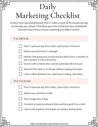 An easy to follow daily, weekly and monthly social media marketing checklist to boost your brand presence and show up consistently on social media.