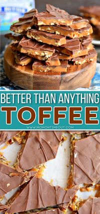 The best toffee recipe EVER! Sweet milk chocolate, crunchy pecans, and rich, buttery toffee - what's not to love? This Better Than Anything Toffee is easy to make and makes the perfect treat OR gift year-round! // Mom On Timeout 