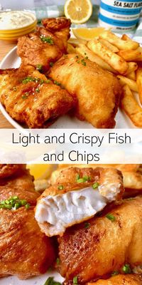 The perfect recipe for light and crispy Fish and Chips. Perfectly cooked Fish is encased in the crispiest, lightest batter you've ever tasted. Of course, the dish is finished with crispy Chips, some sauces, and a wedge of Lemon