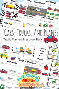 Cars, Trucks, And Planes Traffic Themed Preschool Printable Basic Concepts Book