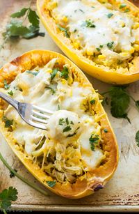 Green Chile Chicken Enchilada Stuffed Spaghetti Squash - Recipe Runner