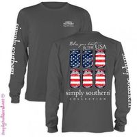 Bless your heart and the USA. Show your American pride with this charcoal Simply Southern long sleeved t shirt