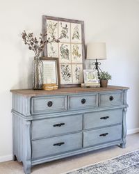 French Blue Dresser Makeover | blesserhouse.com - An orange wood thrifted dresser gets a French blue makeover using Fusion Mineral Paint in Champness and Homestead House Wax in Espresso.