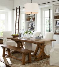 Cool whites for the dining room. Love the ladder for those hard to reach items