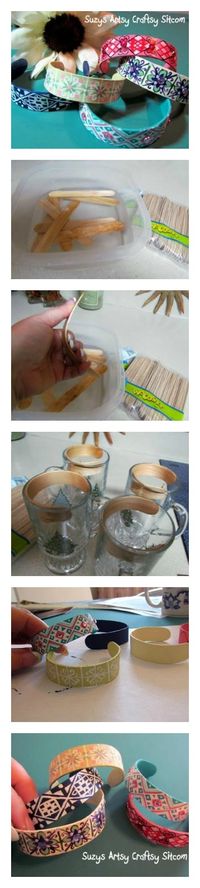 Bend popsicle sticks to make cute popsicle stick bracelets!