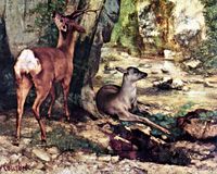 Deer by a Stream by French Gustave Courbet. Canvas Animals. 1114 Print - Animals Art - Ideas of Animals Art #AnimalsArt