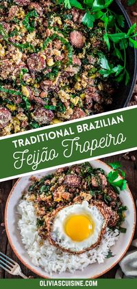 If you like traditional Brazilian food, this one is for you: Feijão Tropeiro. A traditional dish from Minas Gerais, made with beans, bacon, sausage, collard greens, eggs and manioc flour. Hearty, delicious, and flavorful, this is the perfect weeknight meal idea that everyone will love!